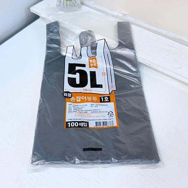 손잡이봉투 1호 5L 검정 100매 19x9x33