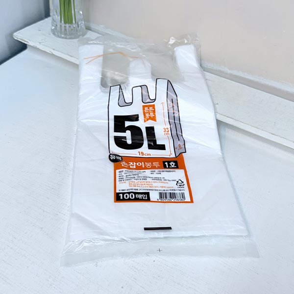 손잡이봉투 1호 5L 유백 100매 19x9x33