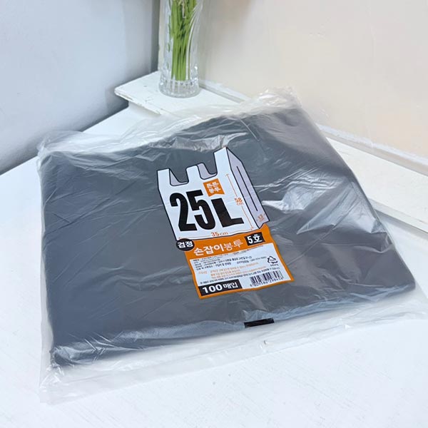 손잡이봉투 5호 25L 검정 100매 35x13x58