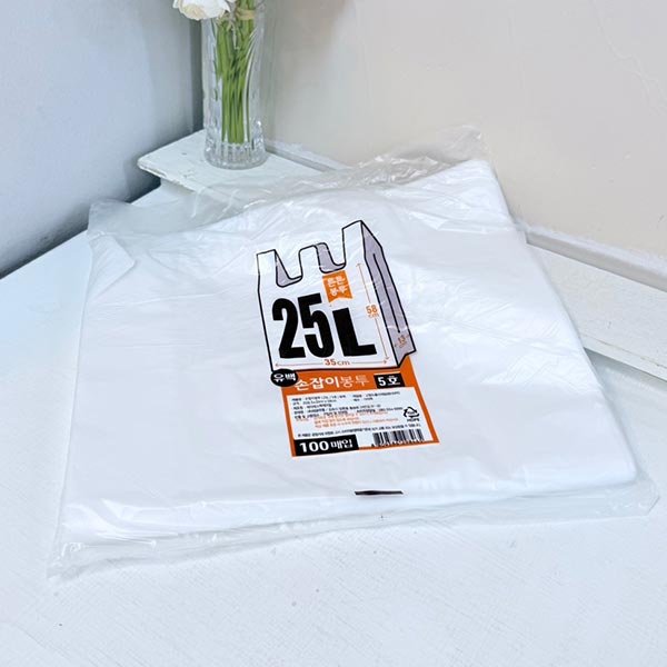 손잡이봉투 5호 25L 유백 100매 35x13x58