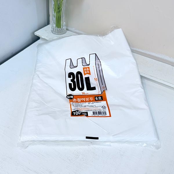 손잡이봉투 6호 30L 유백 100매 38x15x63