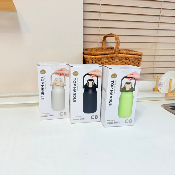 (온x)쿠팸 C8 탑 핸들 와이드 텀블러 1000ml (빨대포함) 코코넛밀크