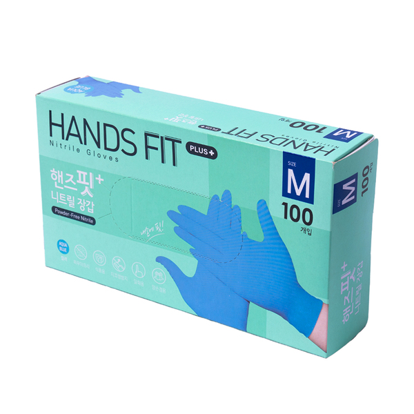 (온x)핸즈핏 플러스 니트릴장갑 아쿠아블루 M 100개입