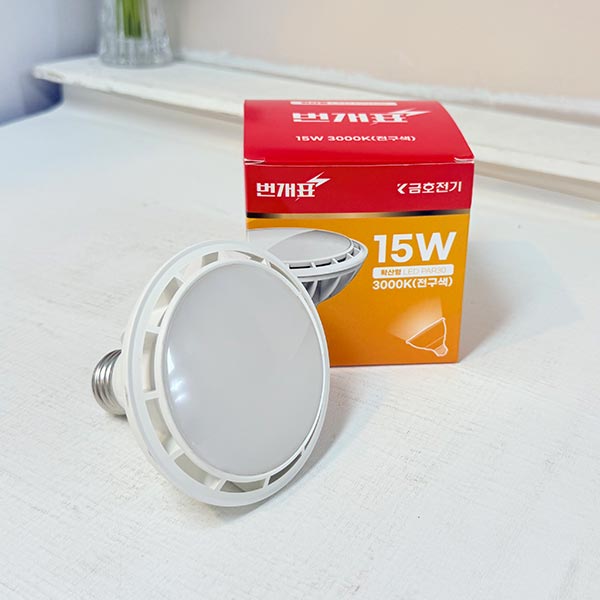 번개표 확산형 LED 램프 15W 전구색