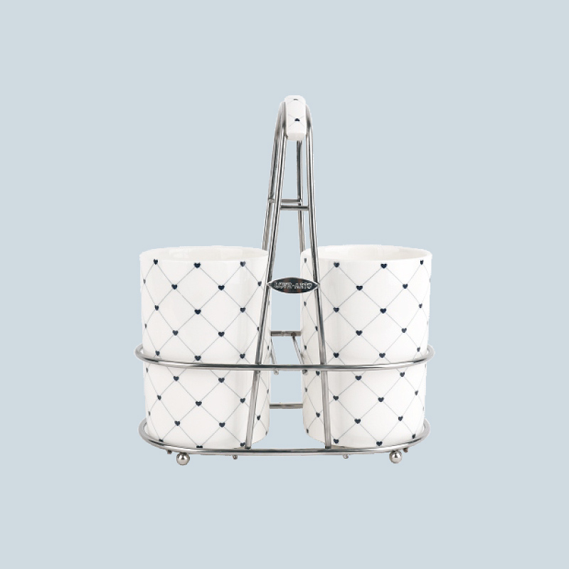 (차량배송)체크하트 쌍수저통 세트