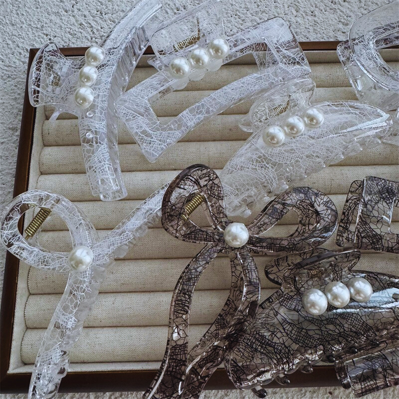 ABM투명레이스 집게핀 화이트 디자인랜덤