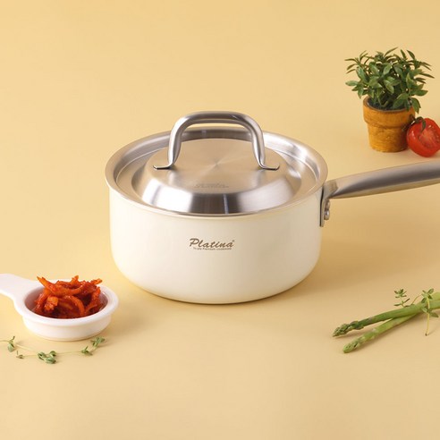 플래티나 인덕션 통3중 크림냄비 편수16cm