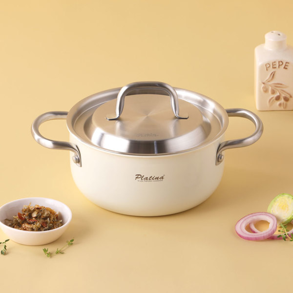 플래티나 인덕션 통3중 크림냄비 양수18cm