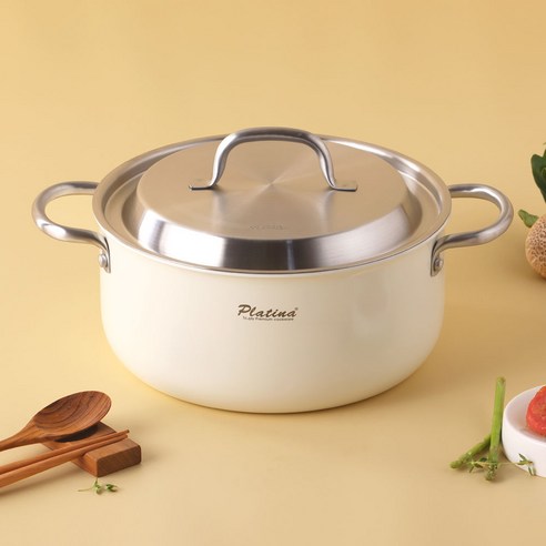 플래티나 인덕션 통3중 크림냄비 양수24cm