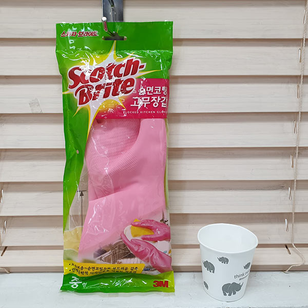 3M 스카치 브라이트 가정용 순면코팅 고무장갑 분홍